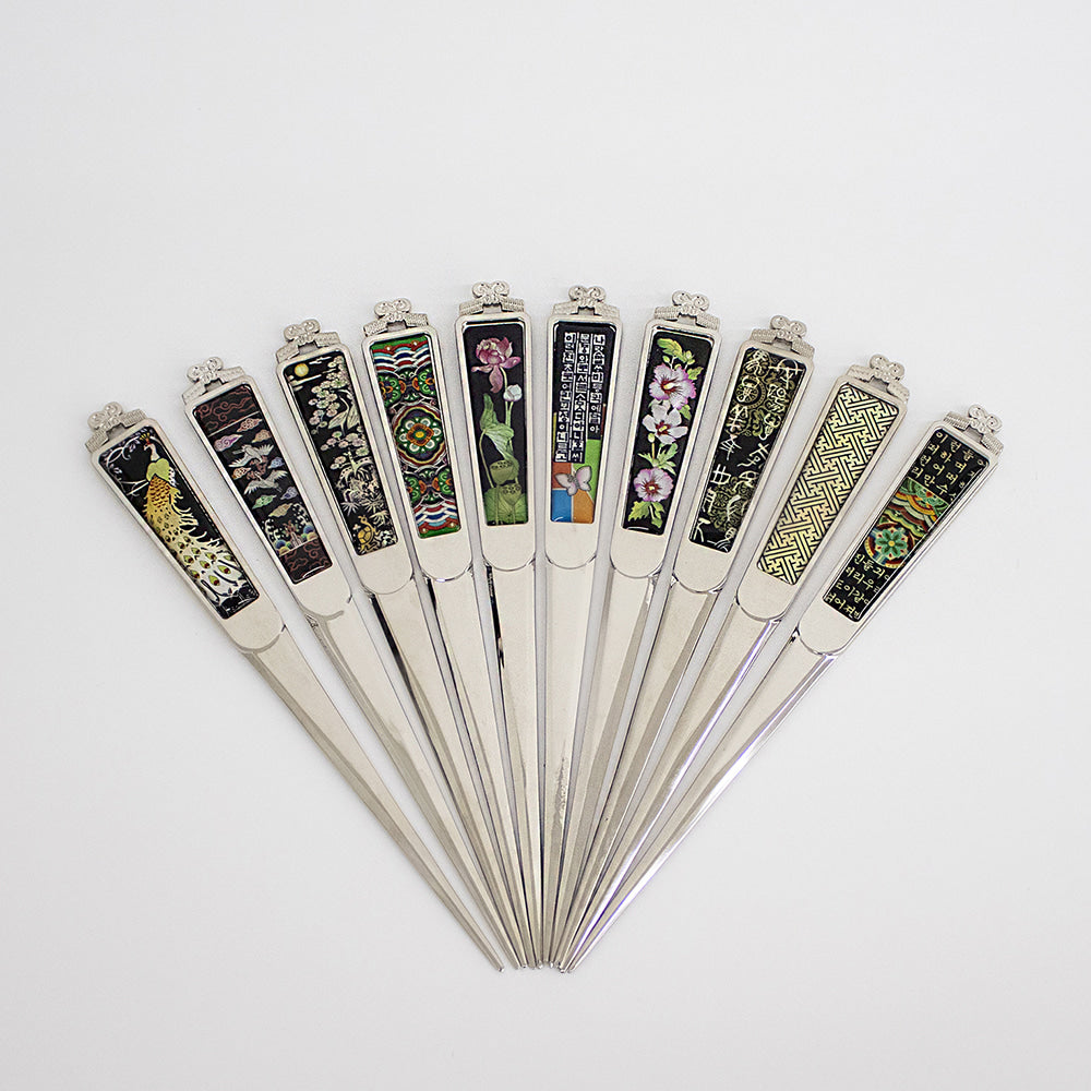 "Korean mother-of-pearl letter opener with traditional patterns"