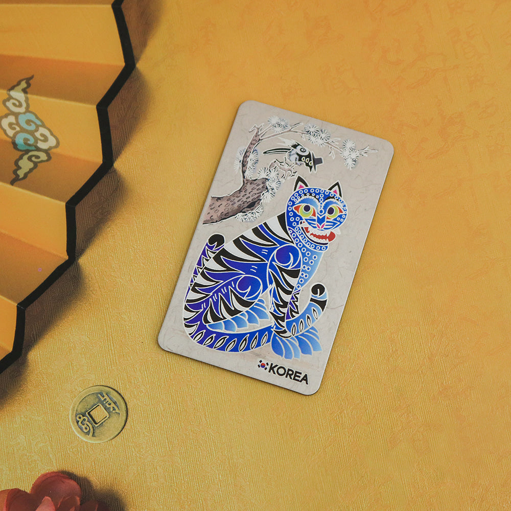 "Traditional Korean Hojakdo art style fridge magnet with K-pop theme"