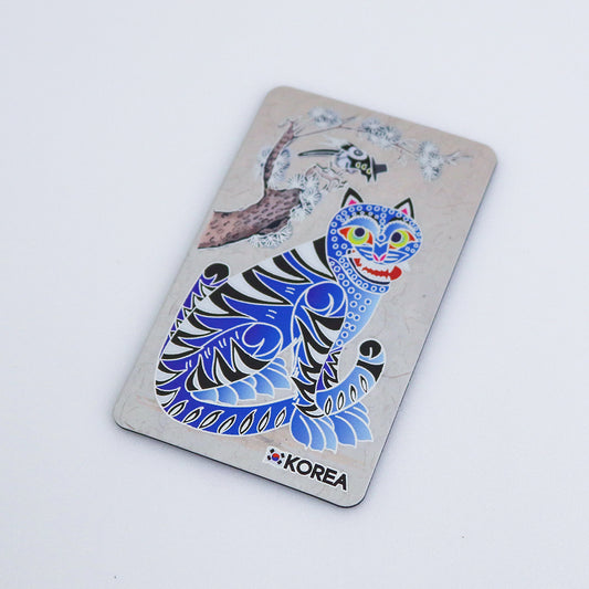 "Traditional Korean Hojakdo art style fridge magnet with K-pop theme"